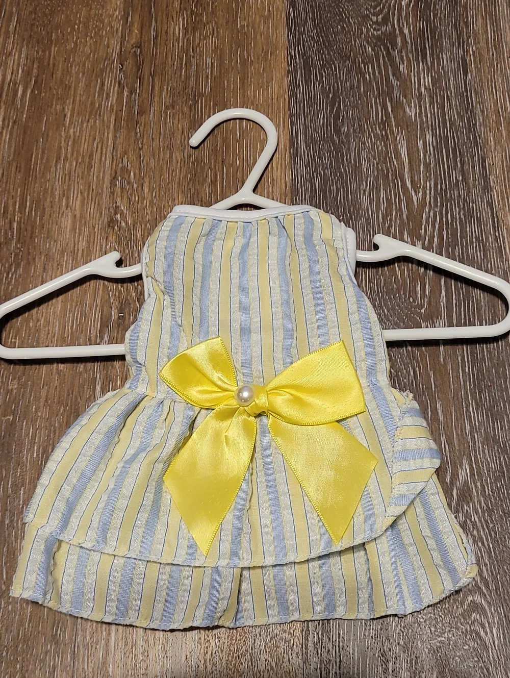 Doggie Dress Seersucker Blue White Yellow Bow